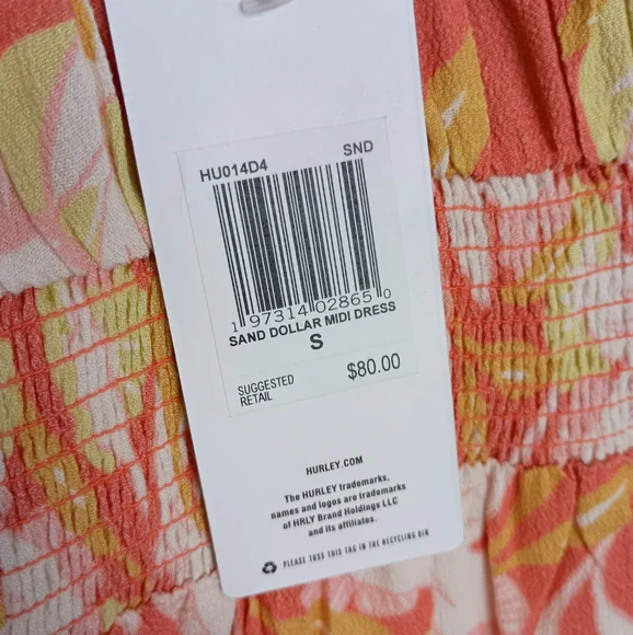 NWT Hurley Sand Dollar Printed Smocked Back Midi Dress Size Small 🌼🏵️ - Picture 9 of 9